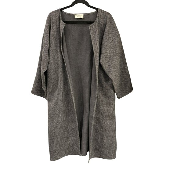 Zoran Wool Open Front Long Gray Jacket One Size Unstructured Made In Italy - Picture 1 of 5